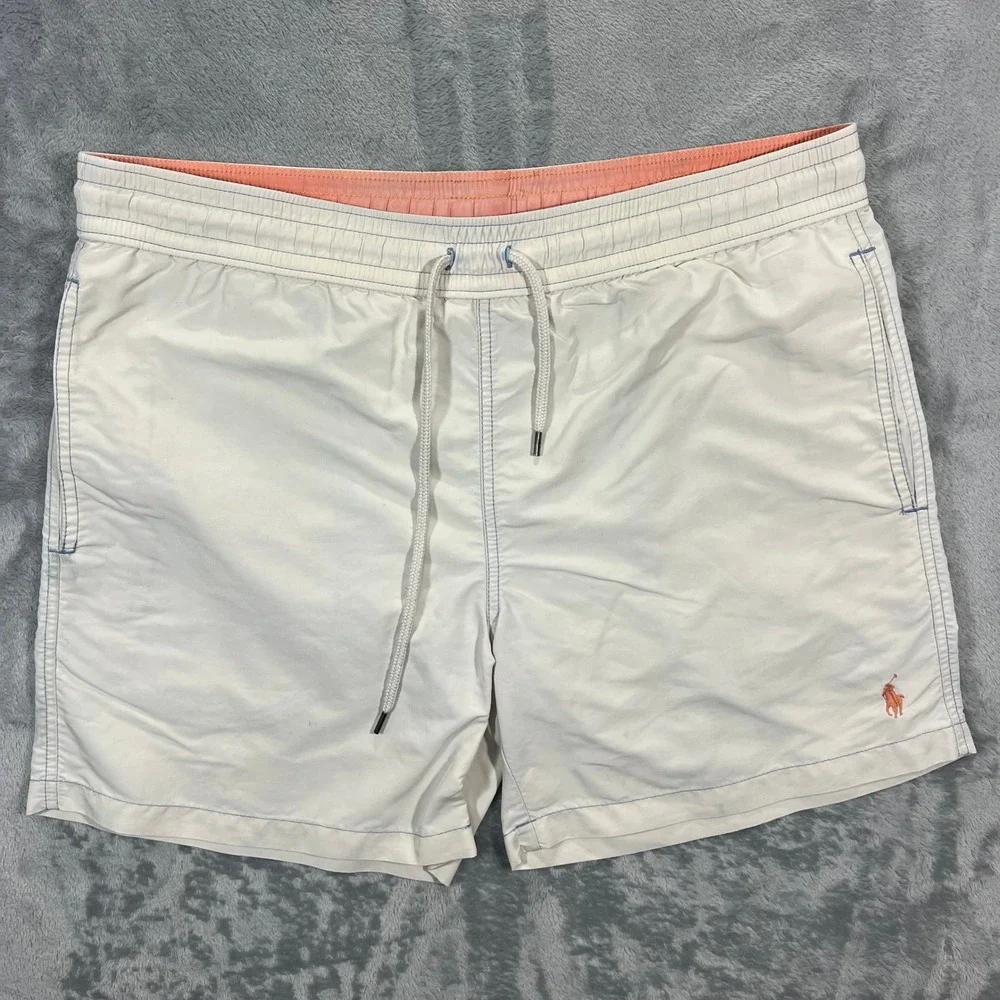 Polo Ralph Lauren Men Small Cream Swim Trunks Mesh Liner Shorts Beach Resort